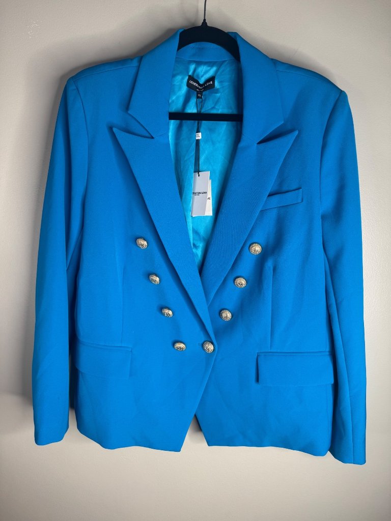 New Generation Love Delilah Crepe Blazer Amalfi Blue Size Xxl 2xl Gold Buttons — image 5 of 7